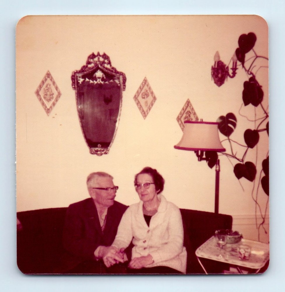 Old Vintage Square Color Photo OLDER ELDERLY COUPLE MAN WOMAN CHRISTMAS 1975