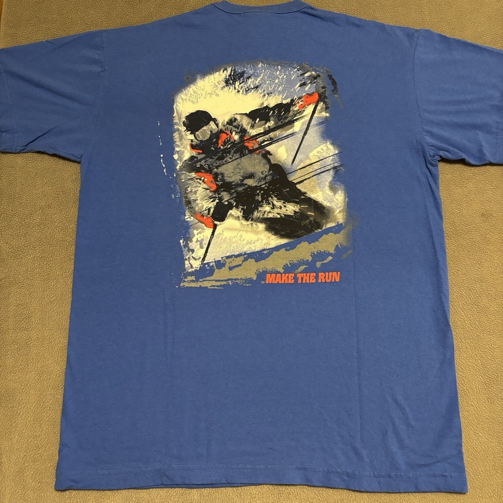 Vintage 90s Marlboro Make The Run Ski USA Made Shirt Men's Size XL Blue Skiing