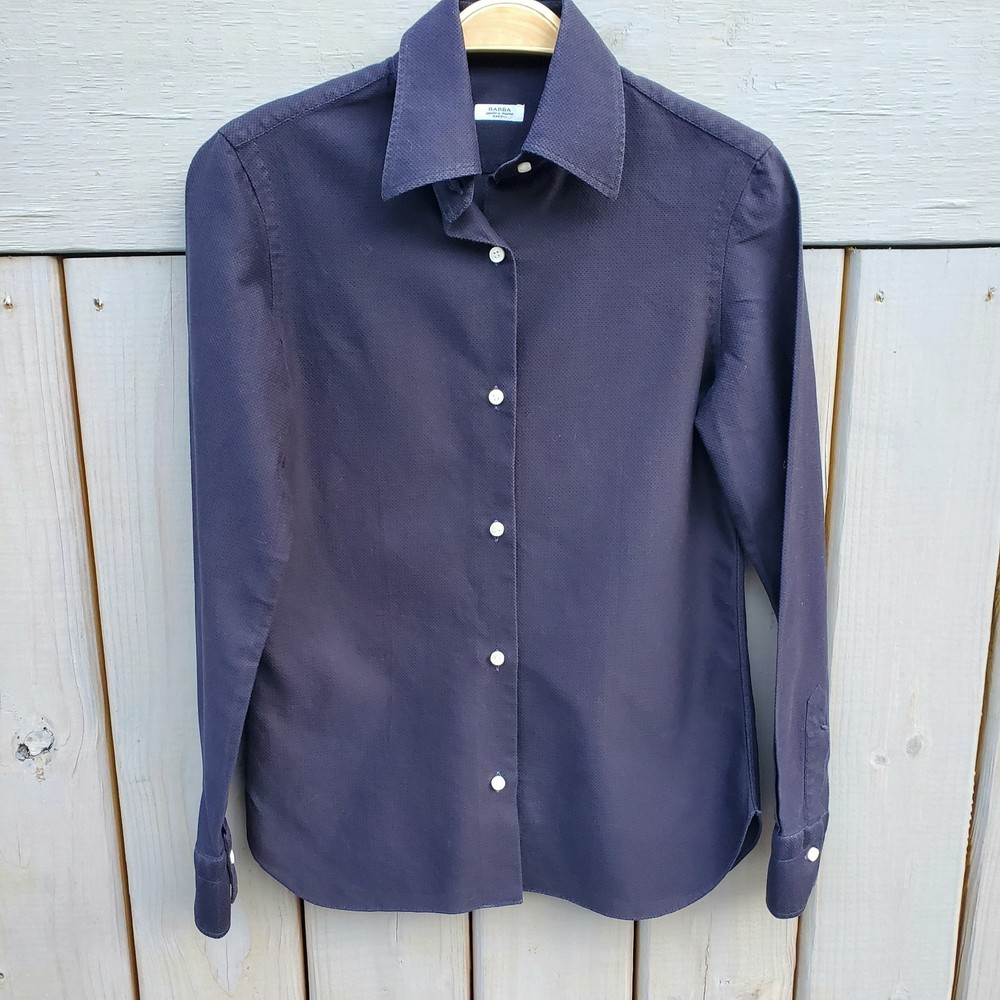 BARBA NAPOLI Women's Cucito a Mano Long Sleeve Shirt Sz 40 Woven Cotton Italy