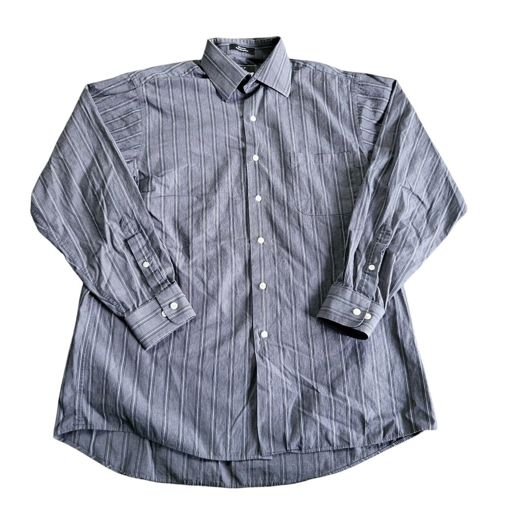 Calvin Klein Shirt Men's Size L Large Gray Striped Long Sleeve Casual Button Up