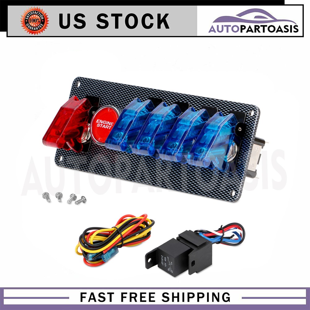 Carbon Ignition Switch Panel Engine Start Push Button LED 12V Toggle Racing Car