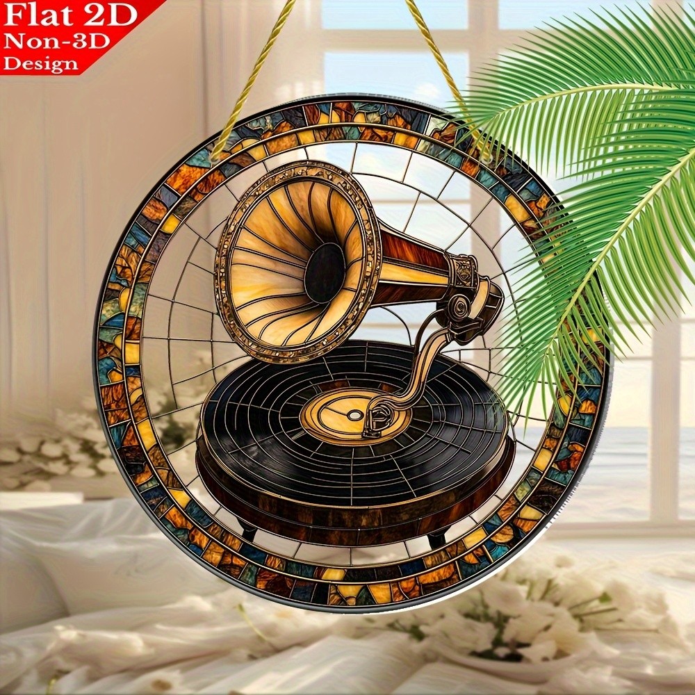 Vintage Record Player Suncatcher 8x8 Round Acrylic Art