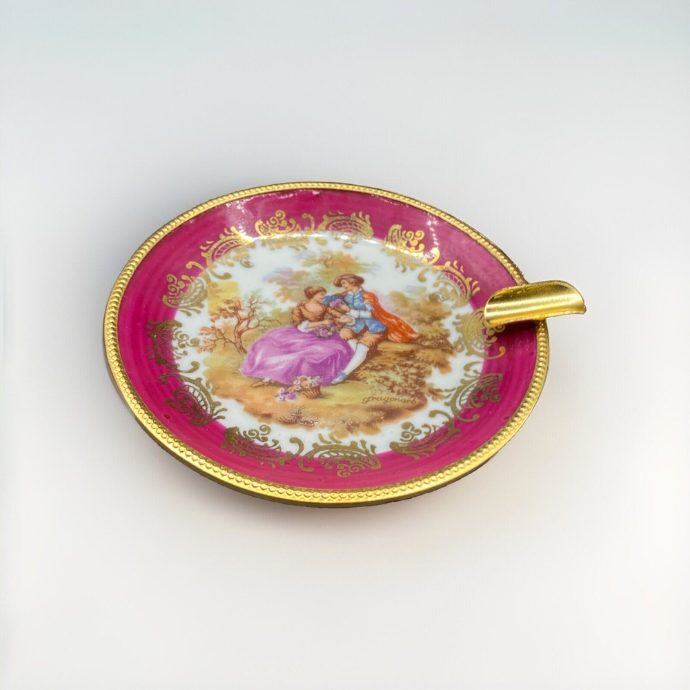 Vintage Limoges France Porcelain Ashtray Fragonard Courting Couple 4”