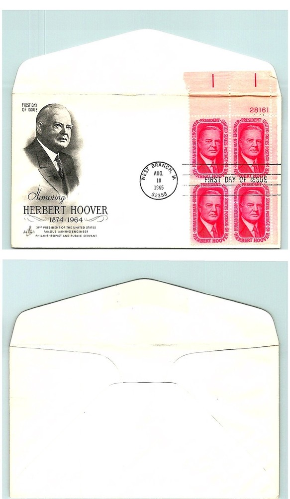 Herbert Hoover Artcraft First Day Cover Block Plate S01-5743 FDC