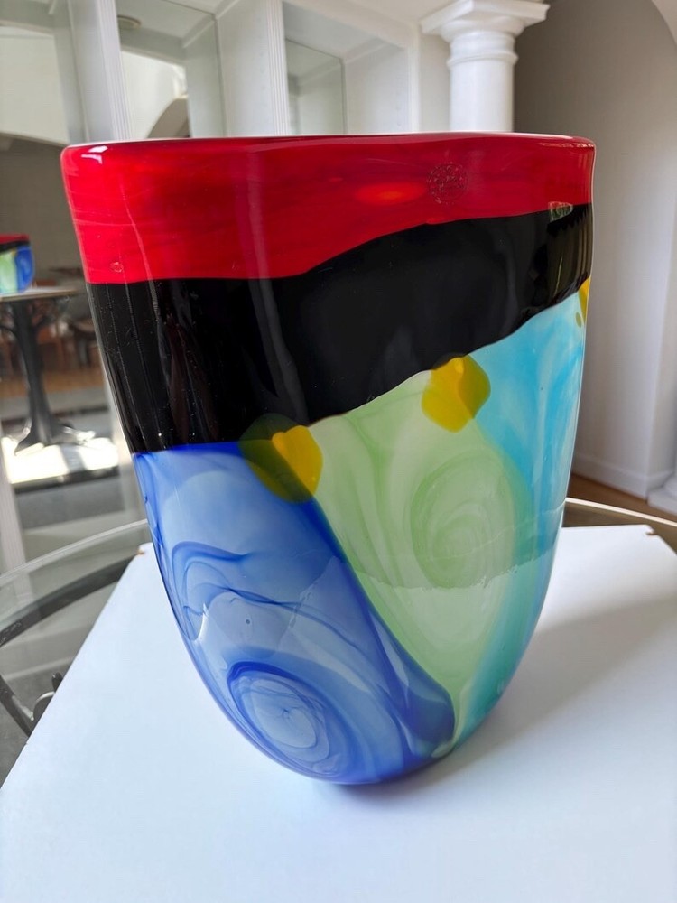 Murano Style Art Glass Vase Mid Century Modern  Swirl  Design 15” Tall.
