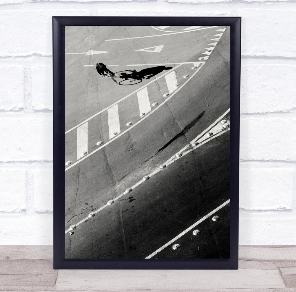 Street Black & White Shadow Cycle Bicycle Road Riding Track Cycling Print
