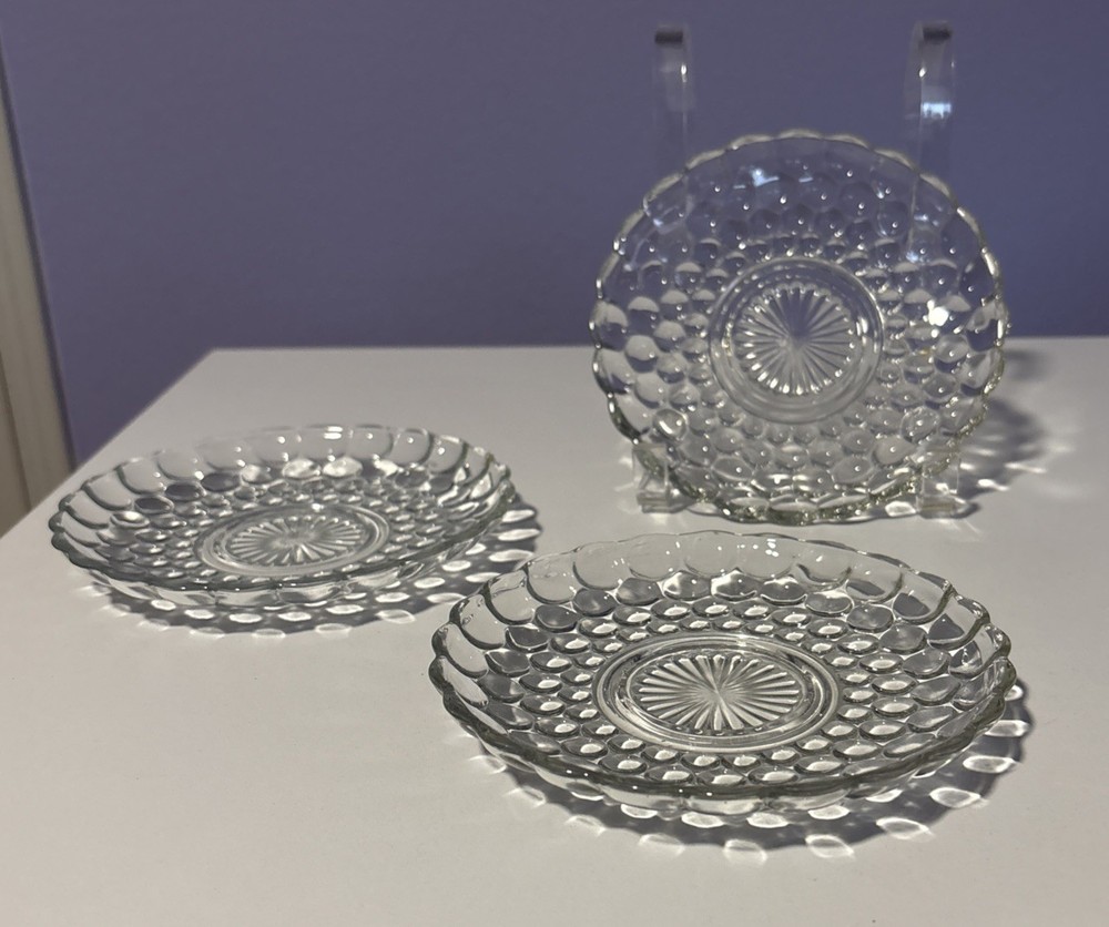 Set of 3 Anchor Hocking Bubble Depression Clear Glass Saucer Plates 5.5”D Plate