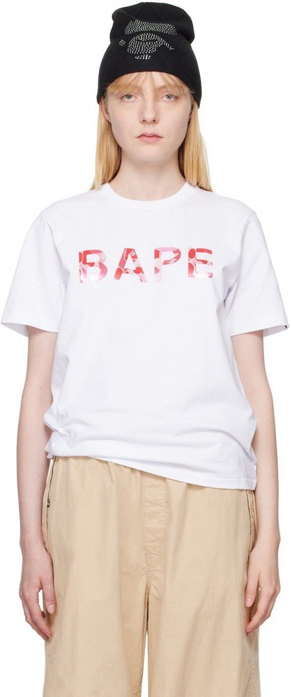 BAPE ABC Camo Logo Tee Womens Small White Pink A Bathing Ape Japan