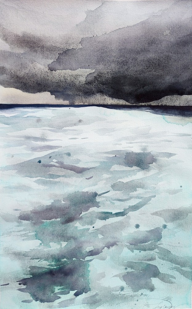 Original Watercolor Painting Stormy Ocean Painting Stormy Seascape