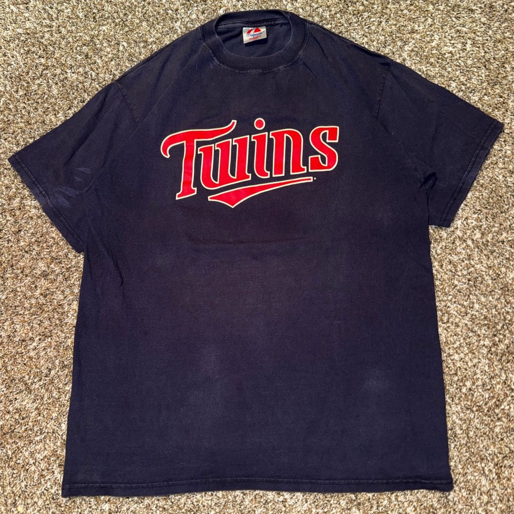 Majestic Minnesota Twins Torii Hunter 48 MLB Navy Blue Graphic T-Shirt Mens XL