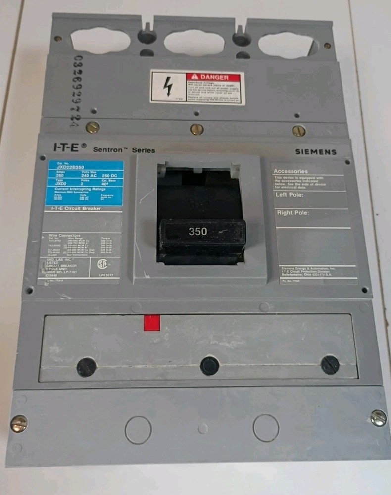 Siemens ITE Sentron JXD22B350 Circuit Breaker 350A 3 Pole 600V Industrial