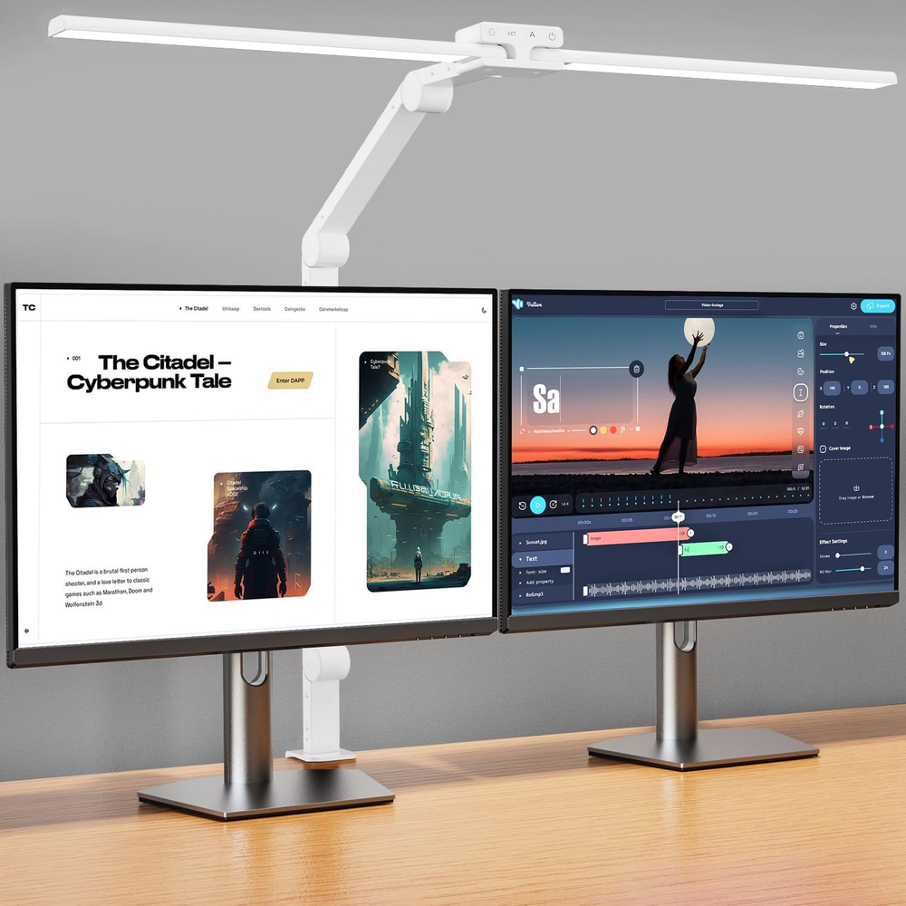 Desk Lamp,Double Head Desk Lamp with Clamp,24W Led Desk Lights for Home Office U