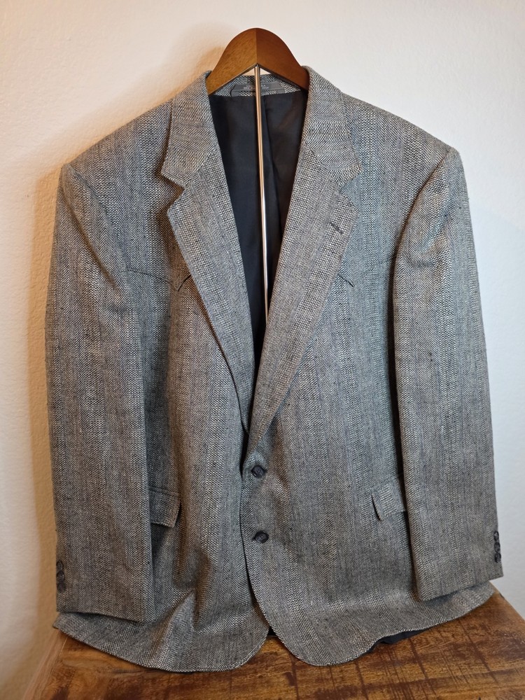 Taos Country Western Collection Black White Herringbone Sportcoat Size 52