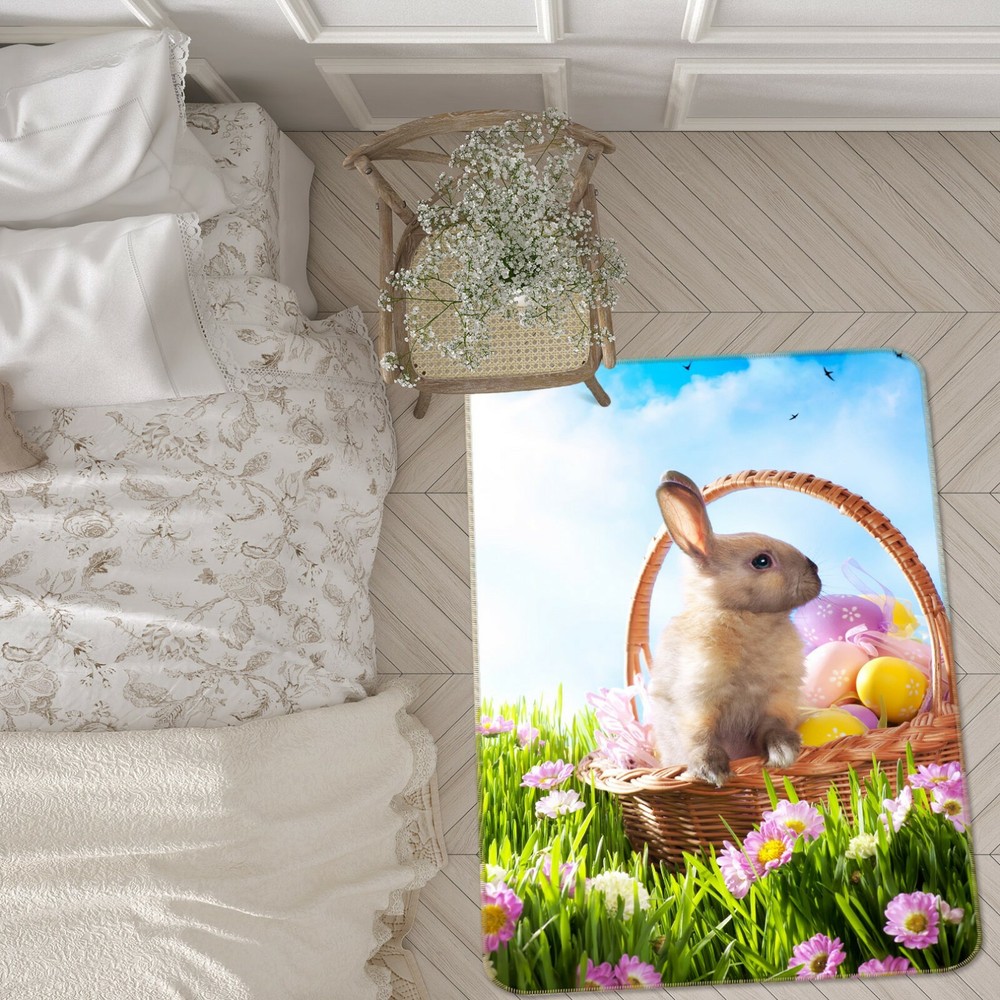 3D Garden Rabbit Basket O3243 Animal Non Slip Rug Mat Elegant Photo Carpet Fay