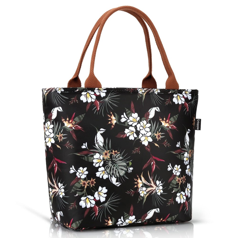 White Flower Insulated Lunch Box for Women Leakproof Reusable Cooler Tote Bag