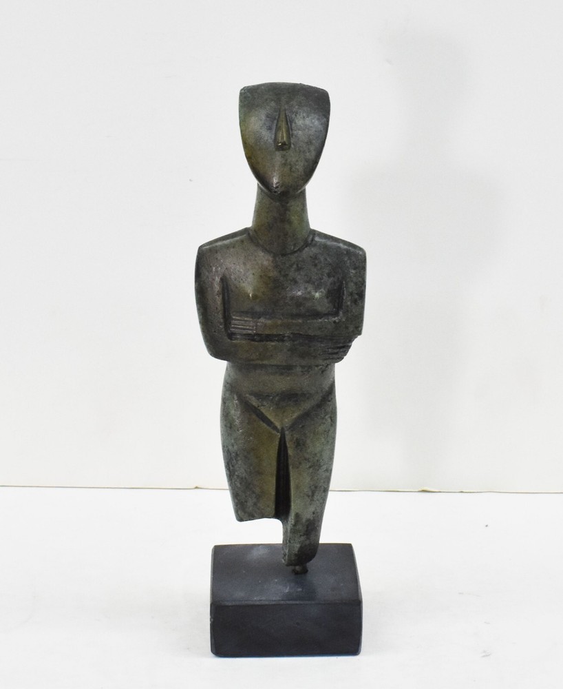 Cycladic Bronze Idol sculpture on marble base - Ancient Art Abstract Simplicity