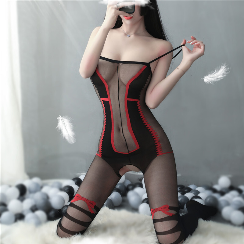 Hot Women Sexy Red Stripe Lingerie Nightwear Underwear Body Stockings Babydoll
