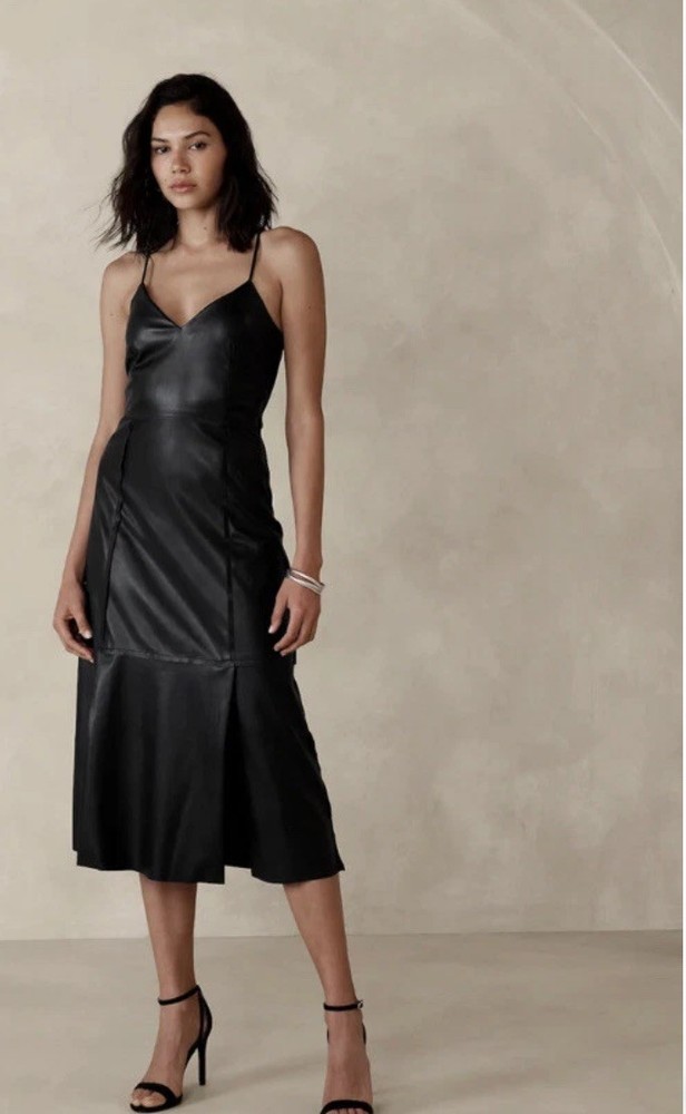 Banana Republic Vegan Leather MIDI Dress Size 0 RT $150!