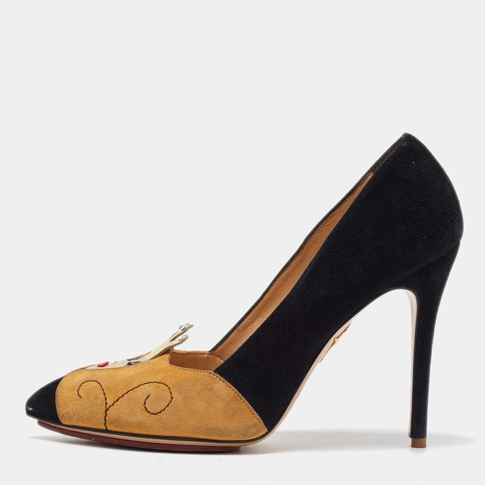 Charlotte Olympia BlackYellow Suede Sleeping Beauty Pumps Size 37.5