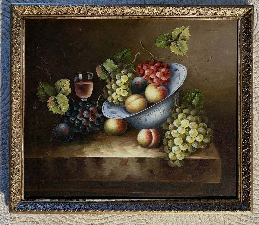 Wine Grapes Still Life Giclée Print with Hand-Embellishment On Canvas  M. Aaron