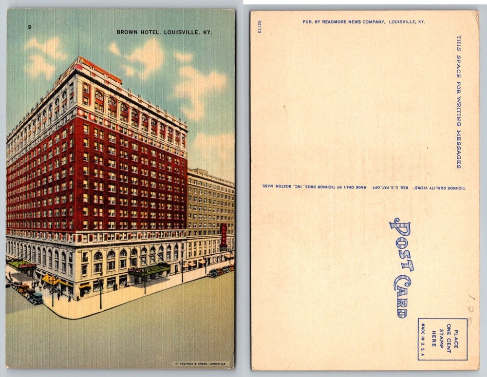 Vintage Brown Hotel Louisville KY Linen Postcard Tichnor Bros.