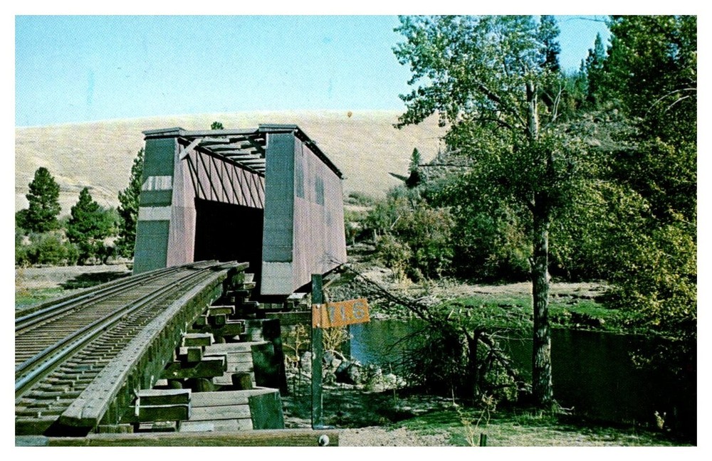 1950s Covered Railroad Bridge Colfax Whitman County Washington Vintage Postcard
