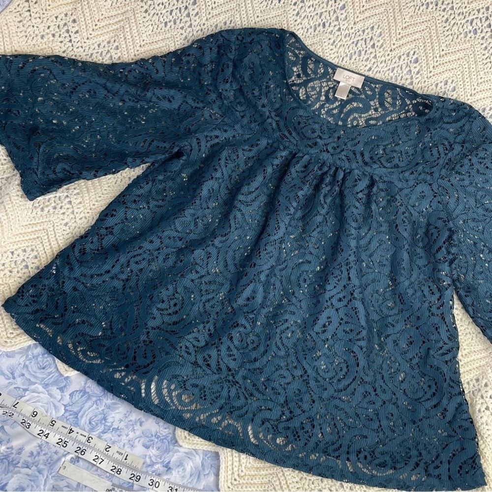 Emerald Green Sheer Lace Top Peasant Whimsigoth Mori Kei Dark Fairy Boho Flutter