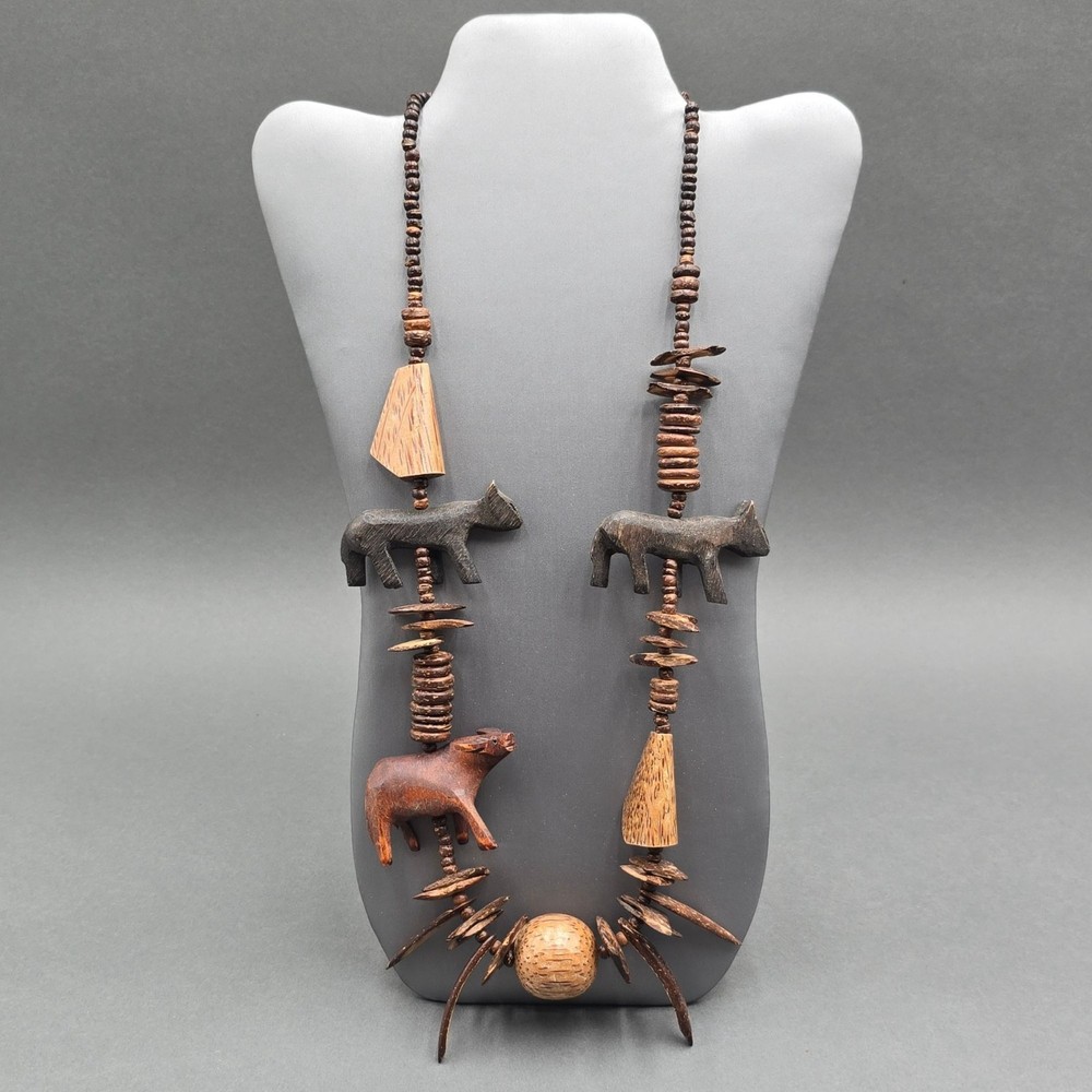 Vintage Tribal Wood Animal Necklace 26