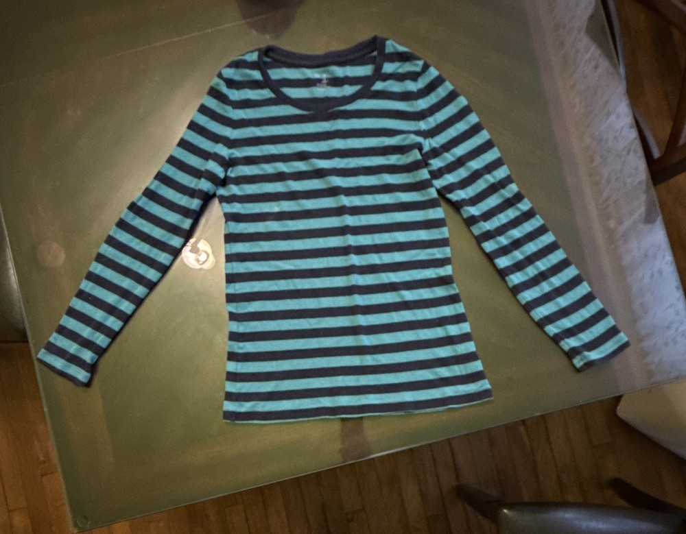 George Women’s Striped Long Sleeve Crew Neck T-Shirt M Blue/Green Cotton Knit