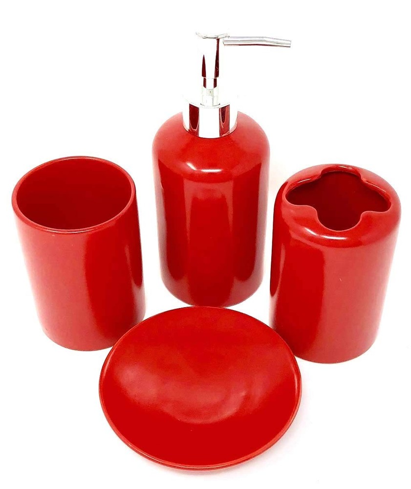 Red 4-Piece Ceramic Bathroom Accessory Set – Complete Bath Decor Kit