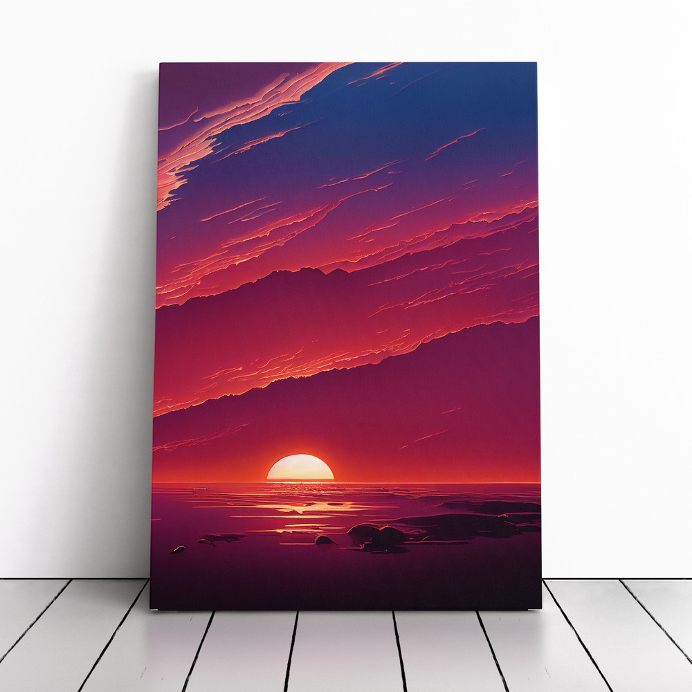 Unreal Ocean Sunset Canvas Wall Art Print Framed Picture Home Decor Living Room