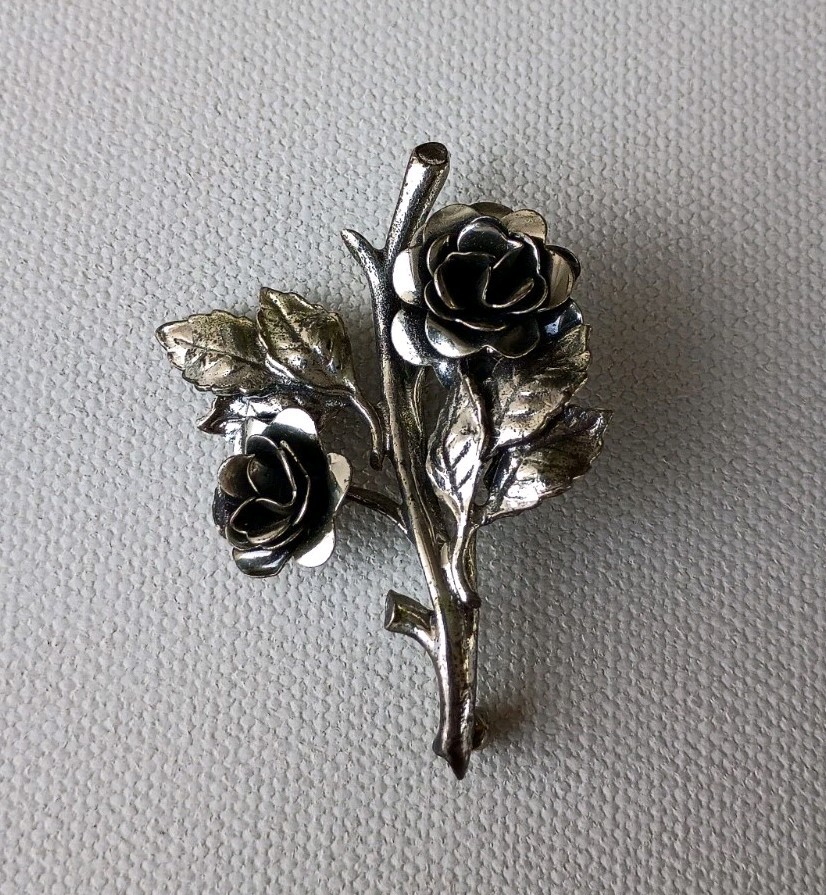 Danecraft Vintage Sterling Silver Rose Flower Brooch Pin