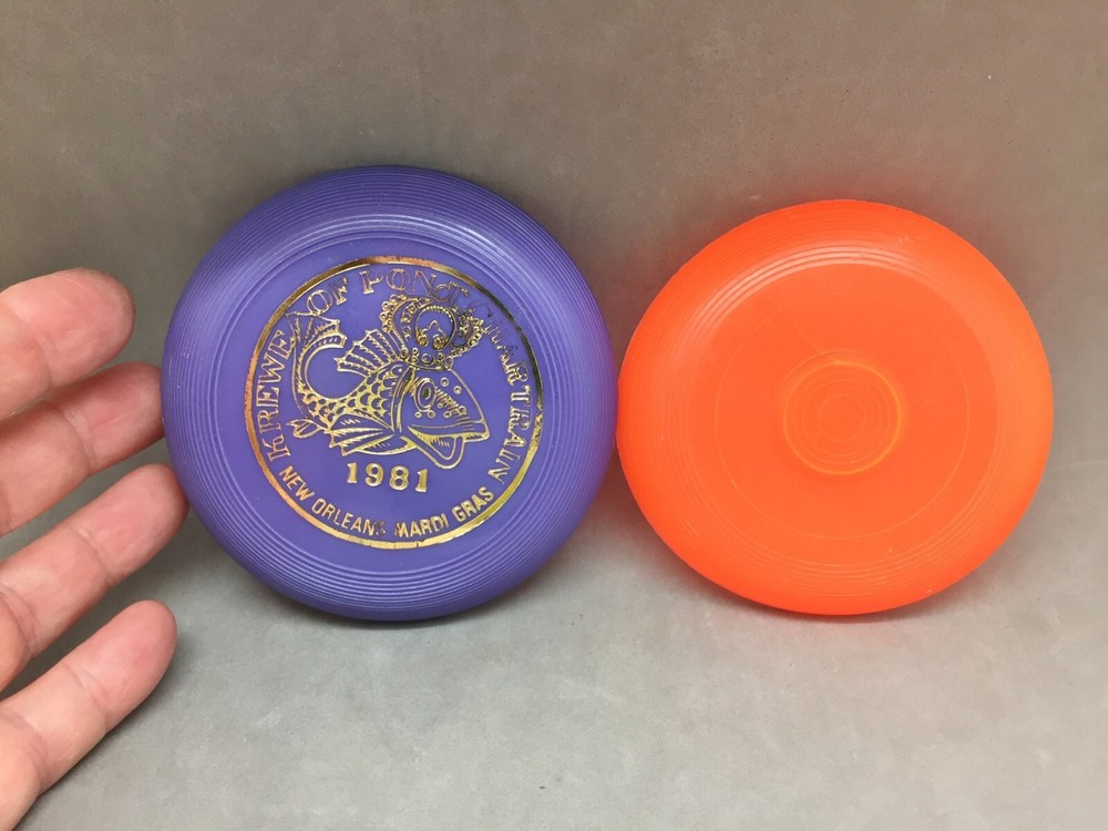 Vtg Mardi Gras Mini Frisbee Disc Krewe Pontchartrain 1981 Purple Orange Glow Lot
