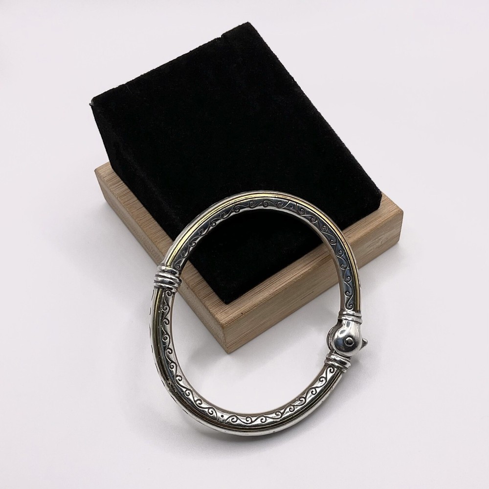 Brighton Silver Gold Toned Hinged Cuff Bracelet 6 1/2”