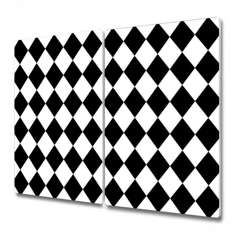 Glass Induction Ceramic Hob Cover Harlequin Geometric Modern Black & White