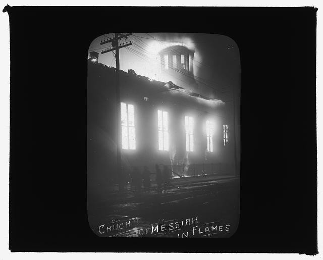 Photo:[Baltimore fire, 1904] Church of Messiah in flames