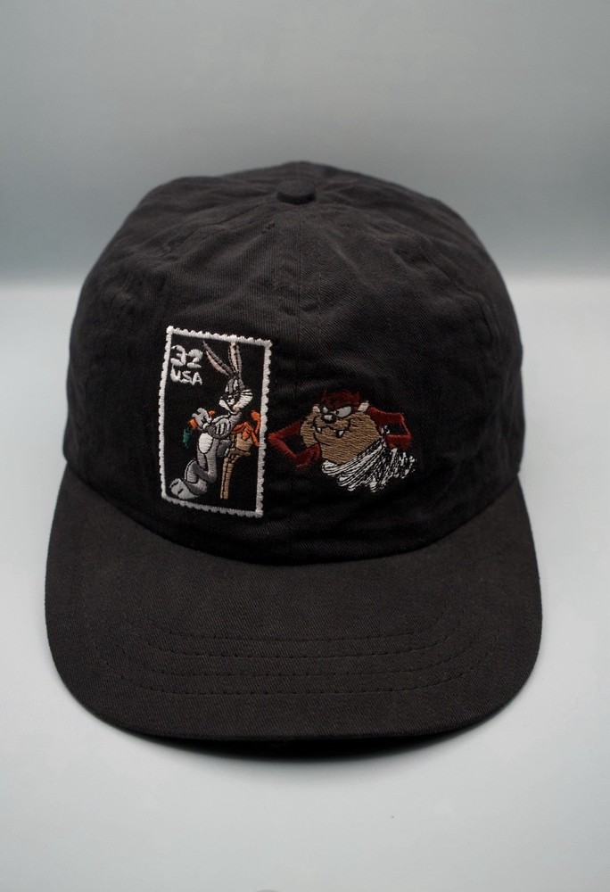 Vintage 1997 Looney Tunes Stamp Collection Bugs Bunny Taz Snapback Hat Made USA