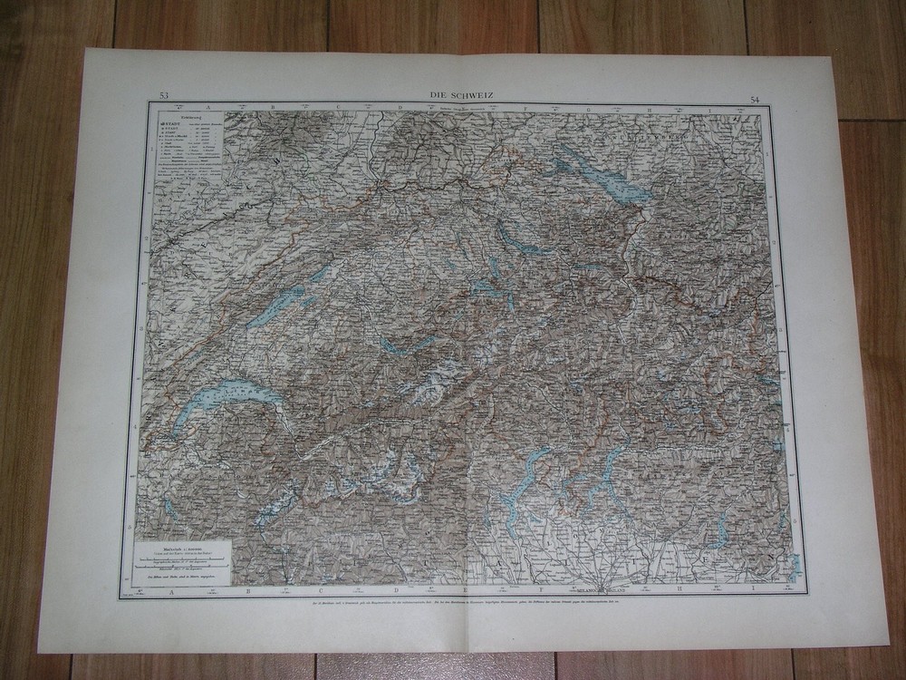 1896 Original Antique Map Of Switzerland / Alps Mountains