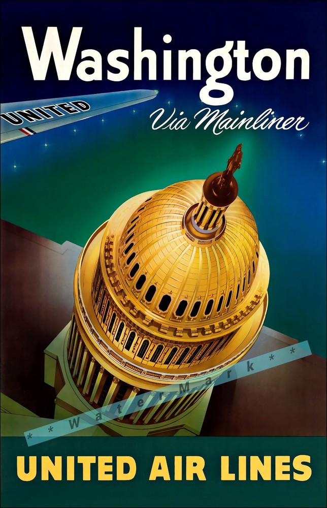Washington DC 1937 Via Mainliner Vintage Poster Print Retro Style Décor Art