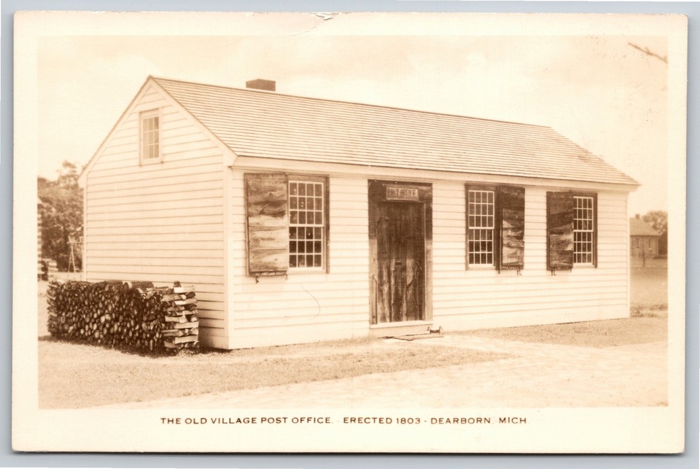 RPPC~Dearborn Michigan~The Old Village Post Office Exterior~Real Photo Postcard