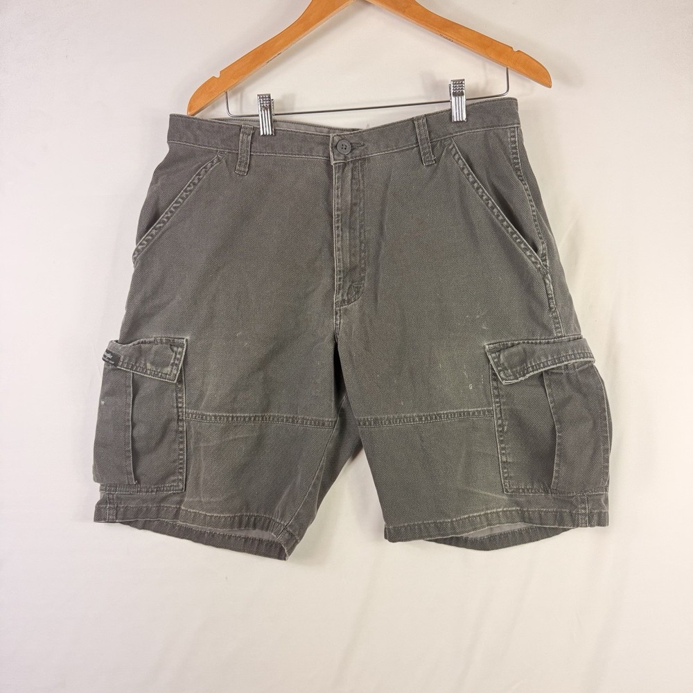 Wrangler Cargo Shorts Men's 34 Gray Relaxed Fit Outdoors Work Wear Pockets Zip