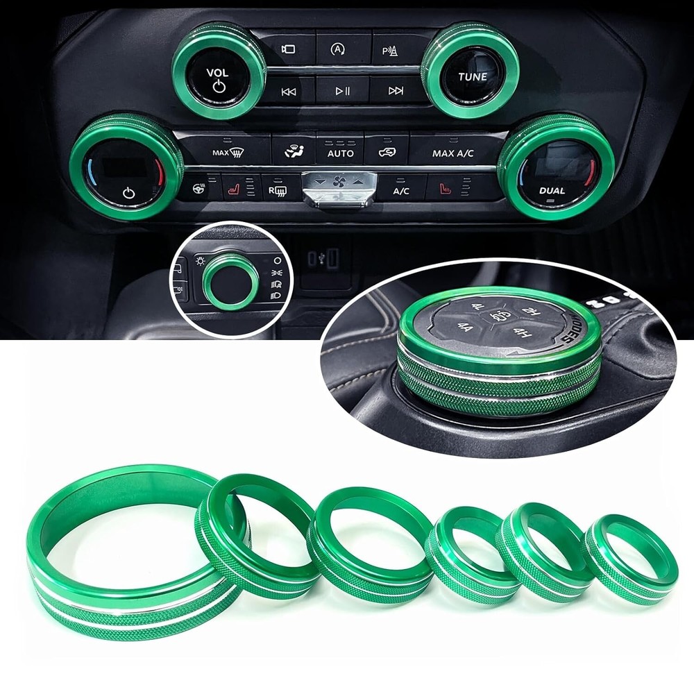 6x Knob Trims for Bronco 21+, Bronco Knob Covers Interior Accessories - Green