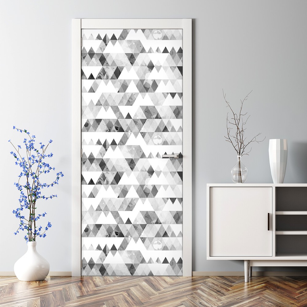 Geometric Grey Triangle Door Decal Sticker Black White Pattern  