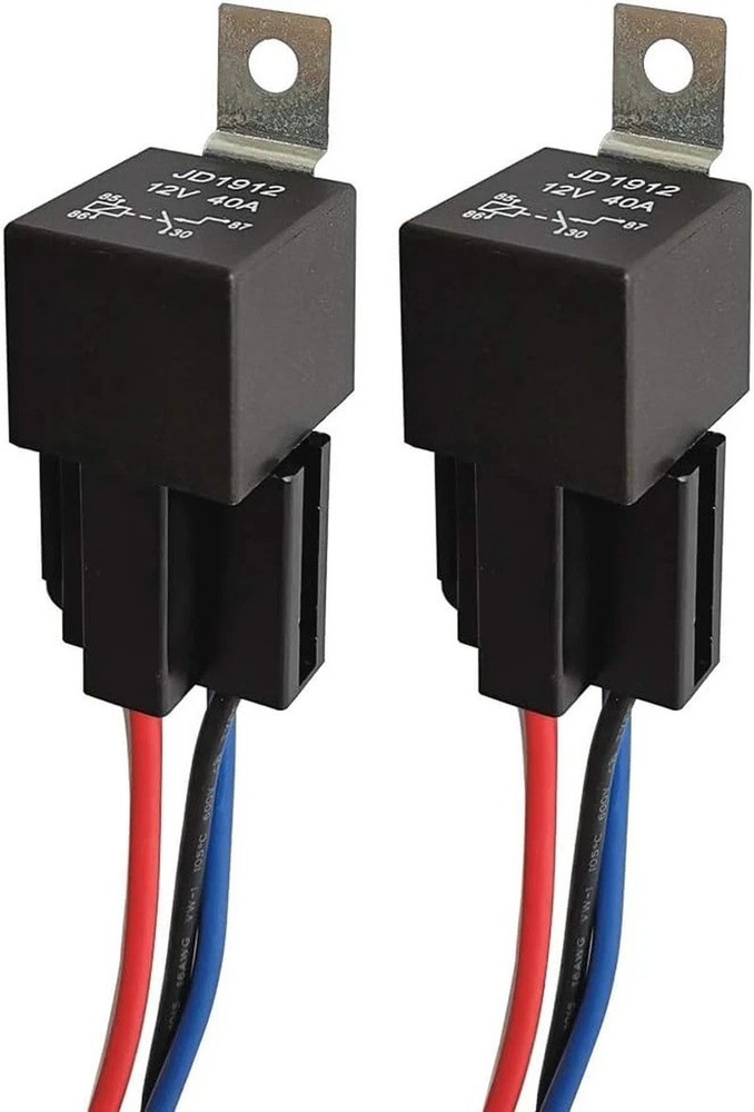 2Pcs JD1912 Car Relay Harness 12V 40A 4 Pin SPST 12AWG Harness Sockets with Buil