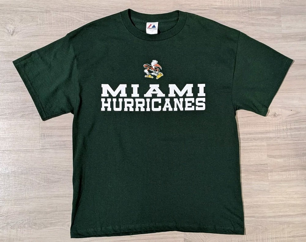 Vintage 90s University Miami Hurricanes T-Shirt L Green USA
