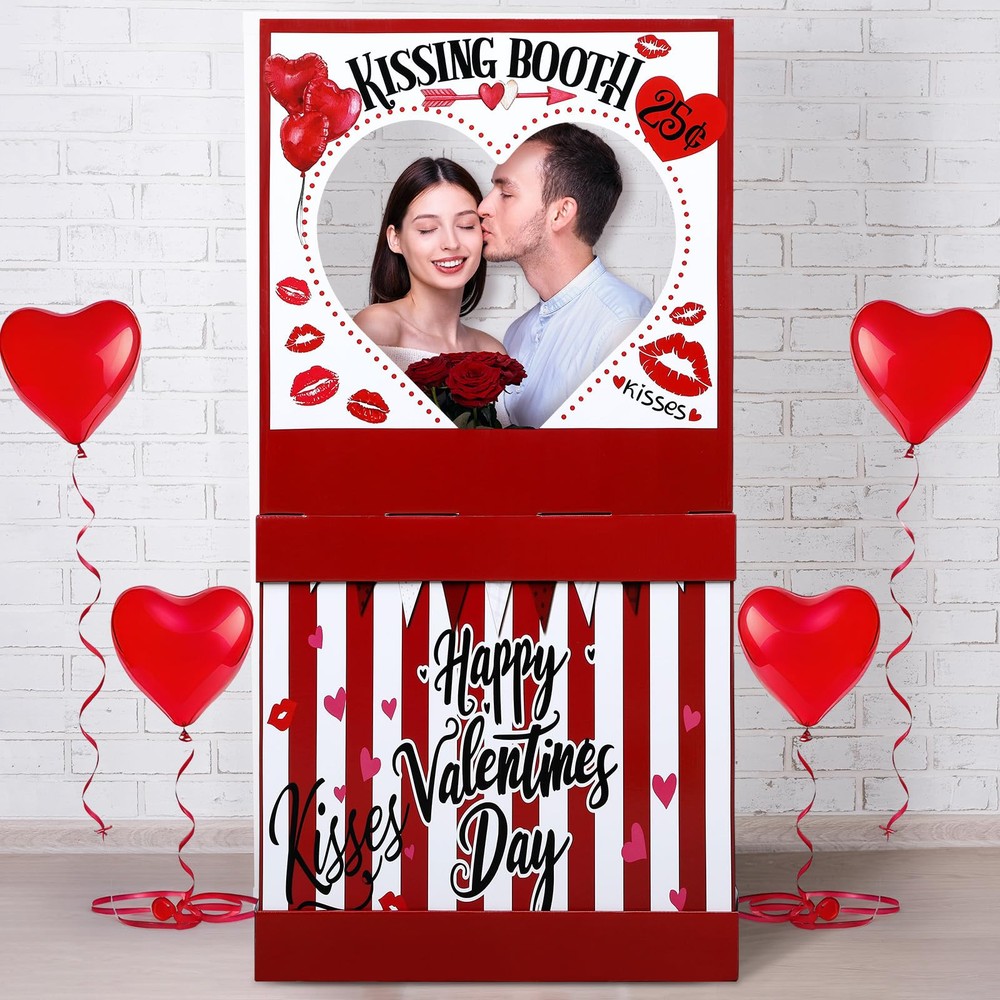 Valentine's Kissing Booth 54.33 x 28.35 x 12.99 inches Cardboard Kissing Boot...