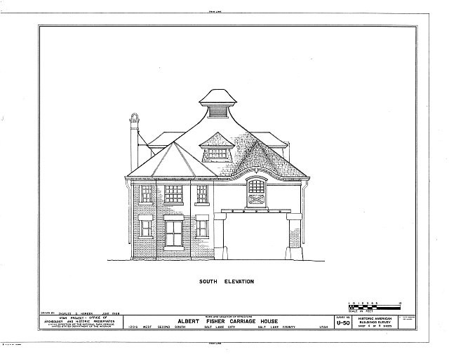 Salt Lake City Utah Albert Fisher Carriage House 1900s South Elevation