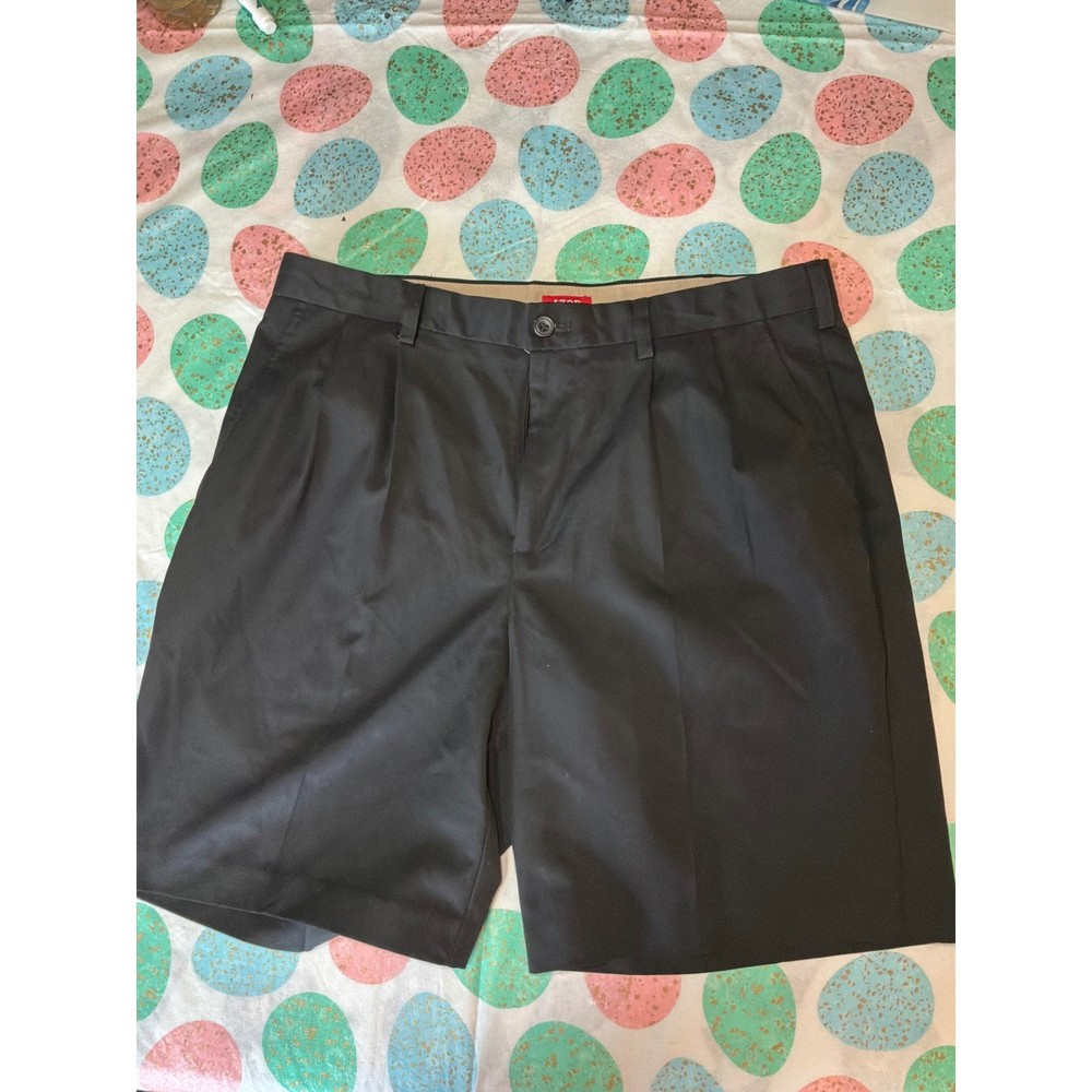 IZOD Mens Pleated Chino Shorts Black Size 36 Casual Golf Walking Shorts
