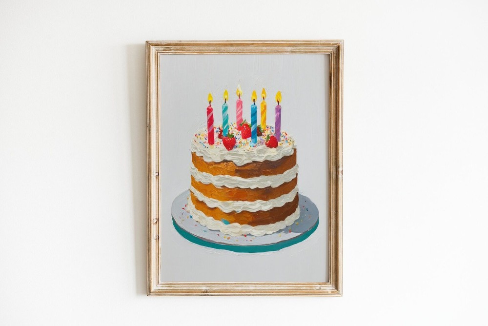 Cake Painting Colorful Kitchen Print Fun Retro Foodie Wall Art