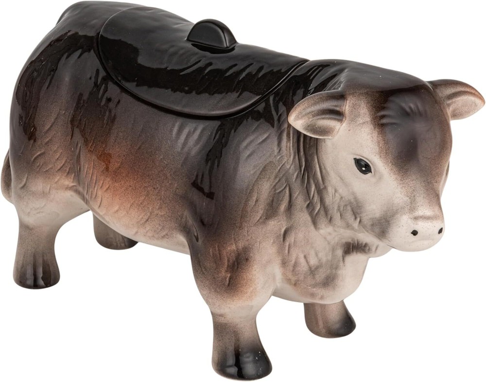 Vintage Brown Ceramic Cow Cookie Jar by Creative Co-Op